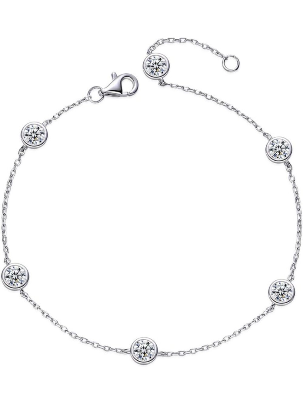 Dainty Adjustable Moissanite Bracelet - 925 Sterling Silver, 1.6CT, 6.5"-8